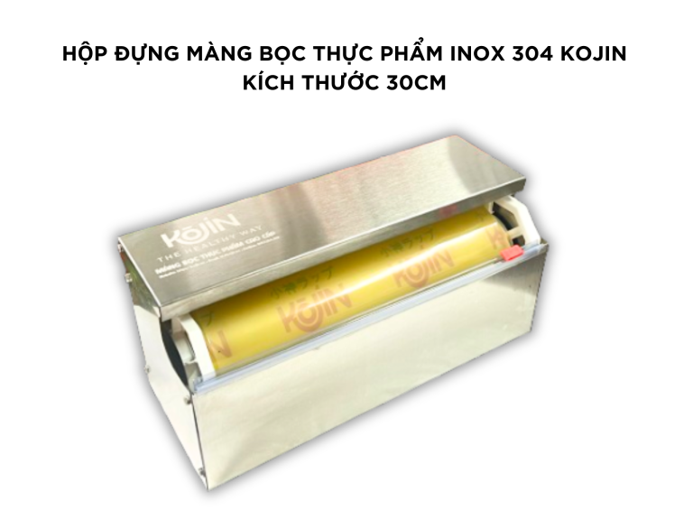 Hộp Inox Đựng Màng Bọc Thực Phẩm An Toàn KOJIN Kèm Bánh Xe Và Dao Cắt kích thước 30cm