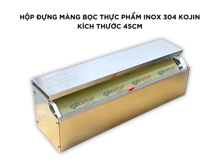 Hộp Inox Đựng Màng Bọc Thực Phẩm An Toàn KOJIN Kèm Bánh Xe Và Dao Cắt hộp 45cm
