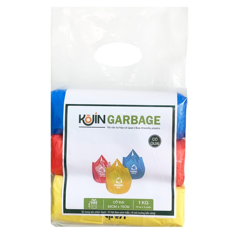 Túi rác màu tự huỷ có quai KOJIN kích thước 65cm x 78cm x 45 túi/ bịch